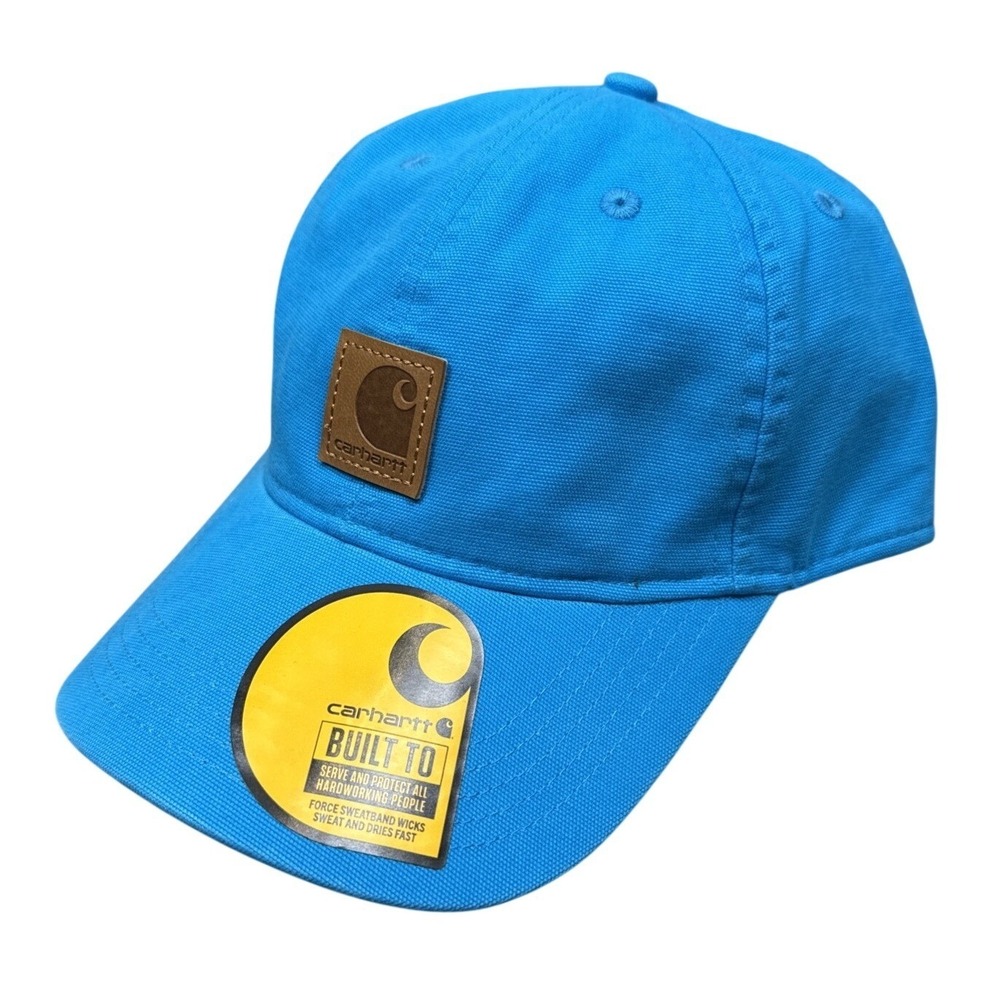 Carhartt Mens Blue Canvas Baseball Cap AH0289 Adjustable Logo Hat OS NEW